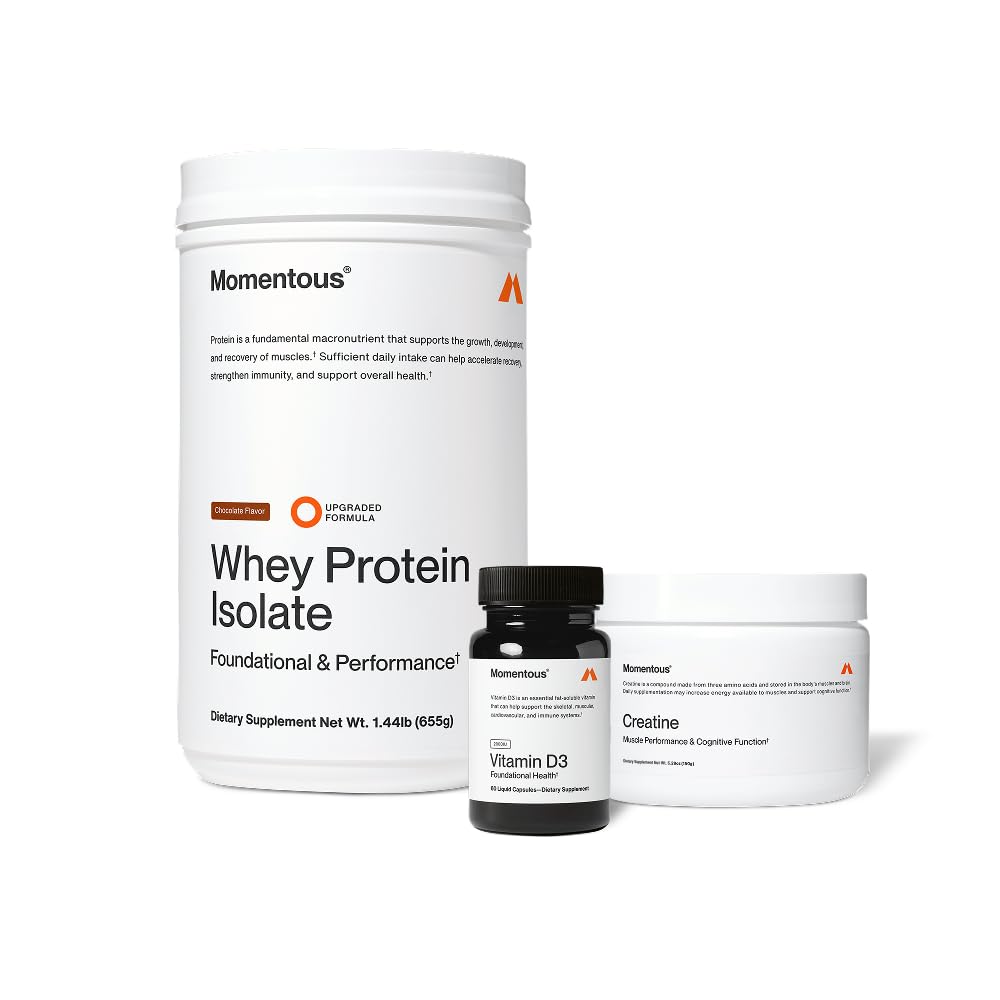 Stack d'Arnold - Poudre monohydratée de créatine, poudre essentielle de protéines de lactosérum (chocolat) et vitamine D3 (2000 UI) - Fondements quotidiens pour soutenir la force et la longévité musculaires