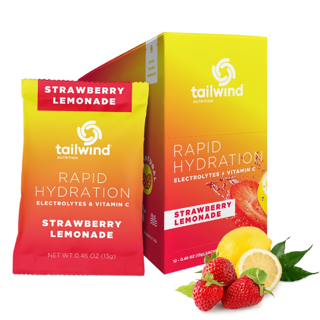 Tailwind Nutrition Rapid Hydration, Electrolyte & Hydration Powder, Vitamin C & Sea Salt Exercise Workout Mix, Strawberry Lemonade, Pack of 12 Sticks