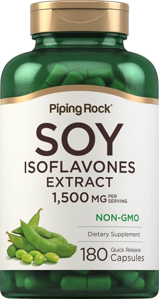 Pipping Rock Soy Isoflavones $ 1500 mg $ 180 Capsules $ Non-OGM, Supplément d'extrait sans gluten