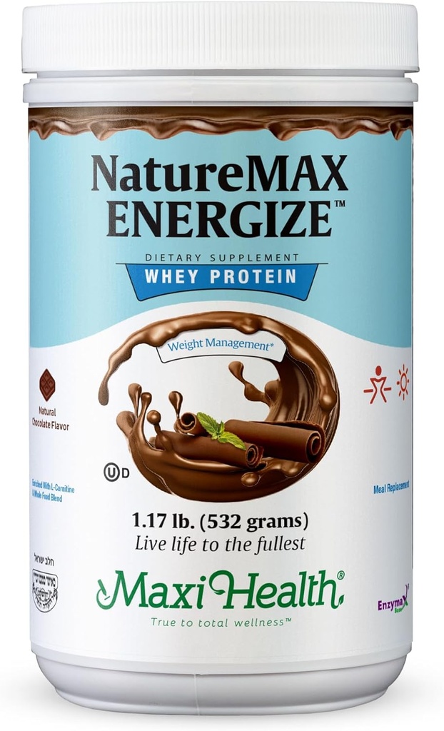 NatureMax EnergizeTM Protéines de lactosérum Poudre- Soutien énergétique Remplacement des repas - 20g Protéines par portion - Saveur de chocolat naturel - Vitamine laitière casher - 1,17lb