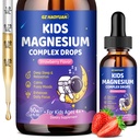 Magnesium Complex Liquid for Kids, Magnesium Glycinate, Malate, Taurate, Citrate with L-Theanine, Vitamin B6, B12, D3 Kids Liquid Drops for Sleep, Relaxation, Calm, Focus - 2 Fl Oz, Strawberry Flavor