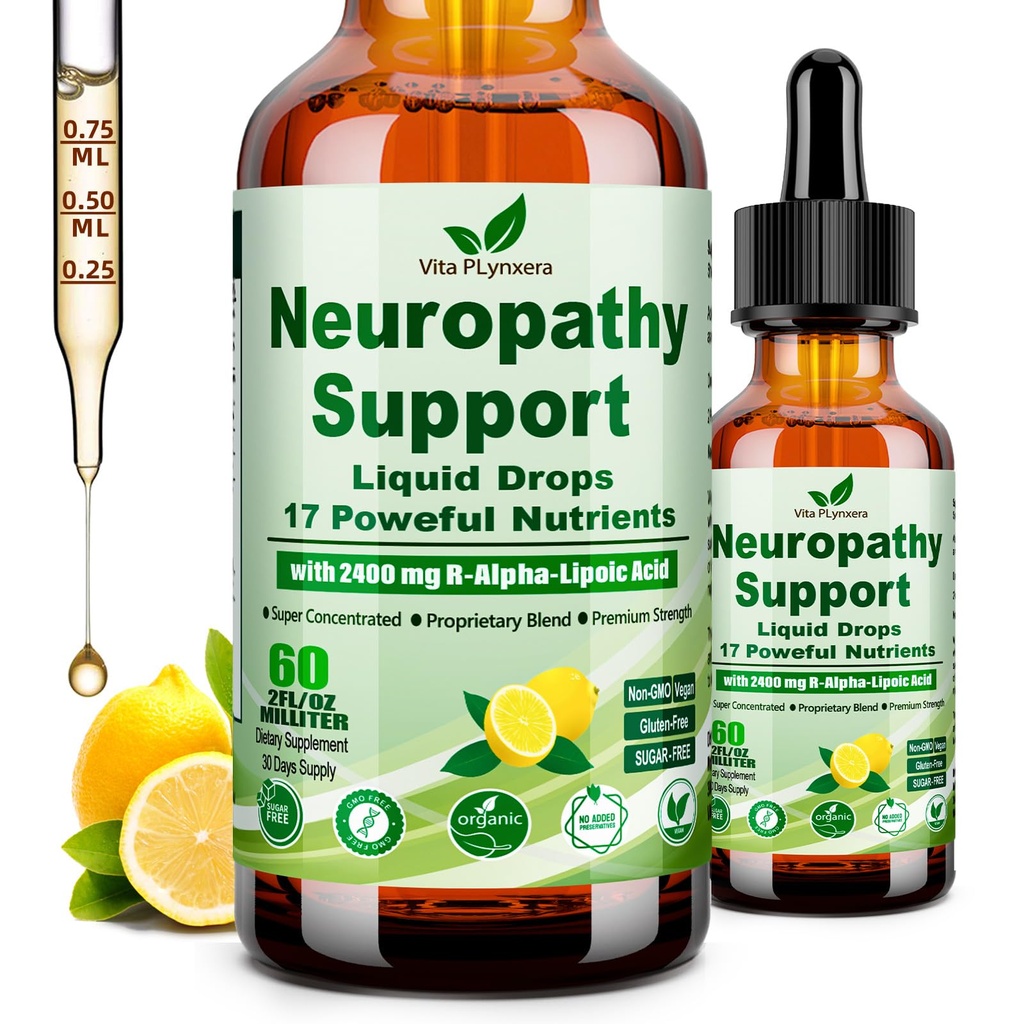 Neuropathy Supplements Liquid Drops, Advance 17-in-1 Stabilized R-Alpha Lipoic Acid (R-ALA) w. Acetyl L-Carnitine Vitamin B-Complex Magnesium, High Potency R-Lipoic Acid for Nerve Antioxidant Energy