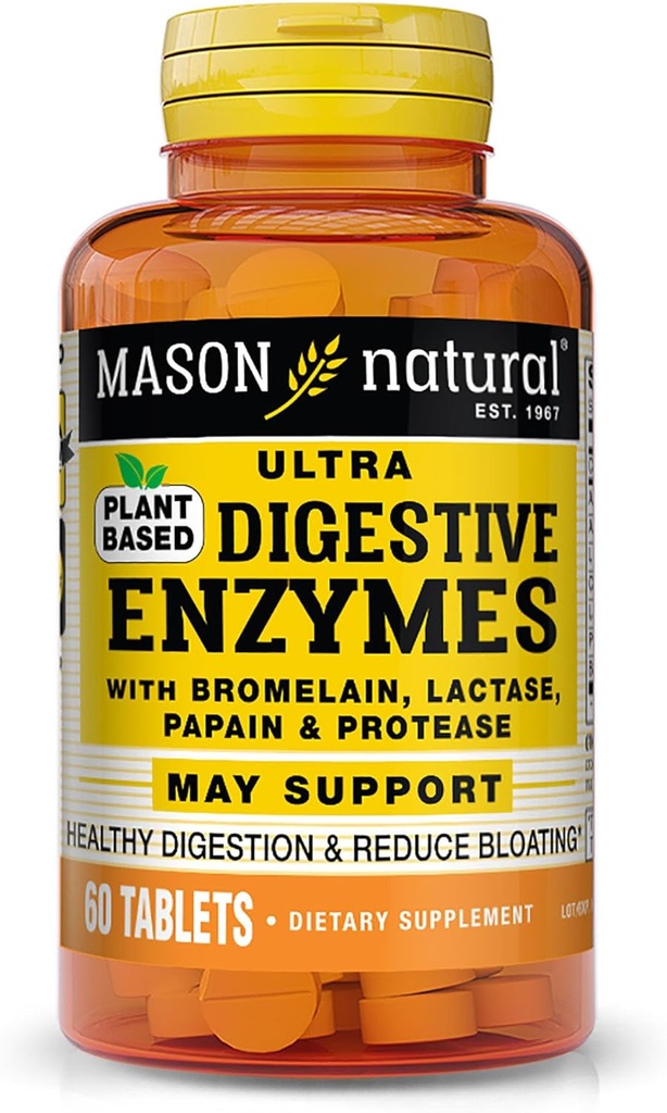 Mason Enzymes ultra digestifs naturels à base de plantes, avec Bromelain, Lactase et Papaine, soutient la digestion et le dégel, 60 Capsules, Pack de 3