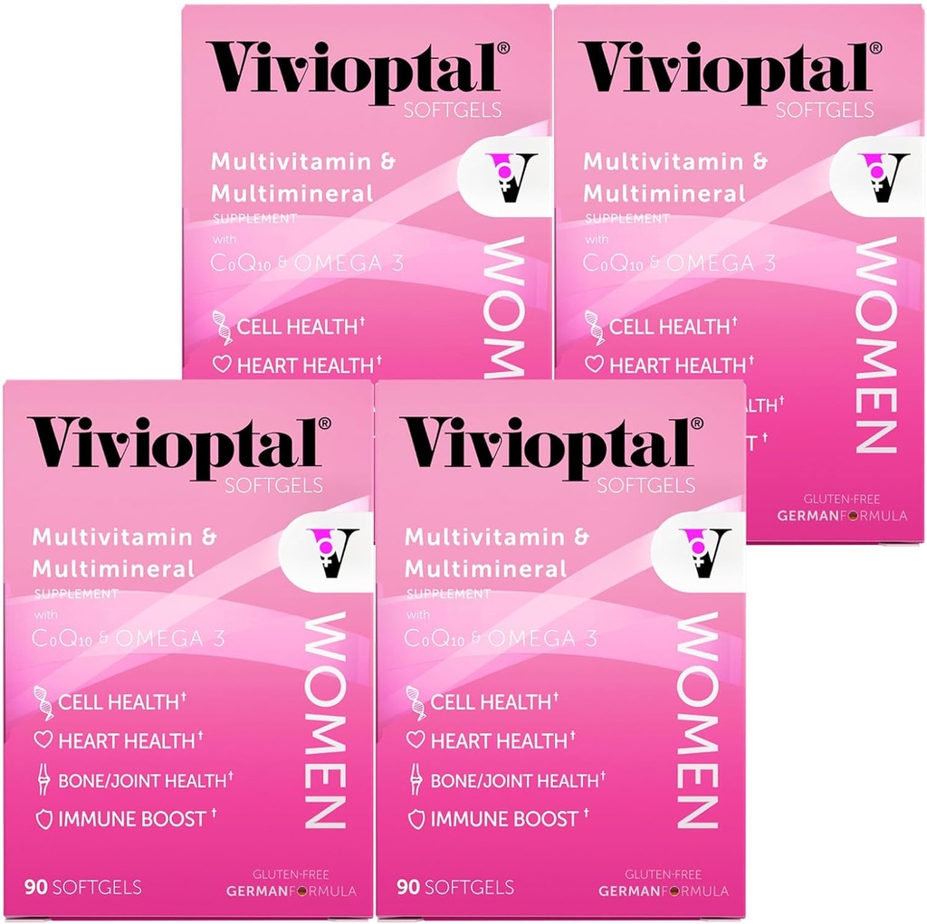 Femmes Vivioptales, 90 Capsules (1 an d'approvisionnement), CoQ10 & Omega-3, Multivitamine & Multiminérale, sans gluten, formule allemande