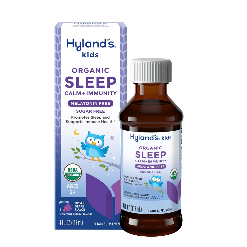 Hyland's Kids Melatonin-Free Organic Sleep Calm & Immunity Liquid, Sugar-Free with Magnesium, Vitamin D, Zinc & Elderberry, Promotes Sleep & Supports Immune Health, Ages 2+, Grape Flavor, 4 Fl. Oz.