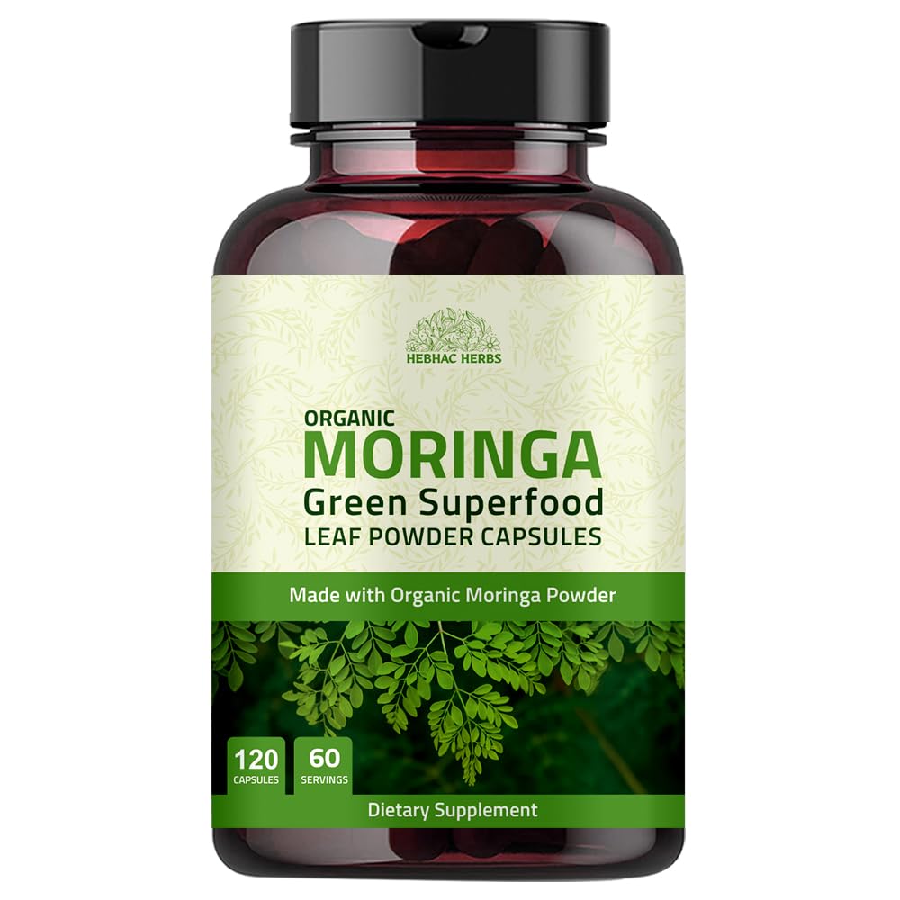 Organic Moringa Capsules 120 Capsules 1000mg – Métabolisme, & Immmune Support Nutrient-Rich superfood