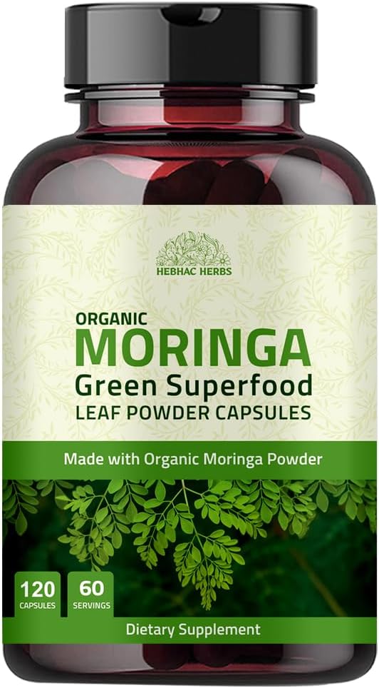Organic Moringa Capsules 120 Capsules 1000mg – Métabolisme, & Immmune Support Nutrient-Rich superfood