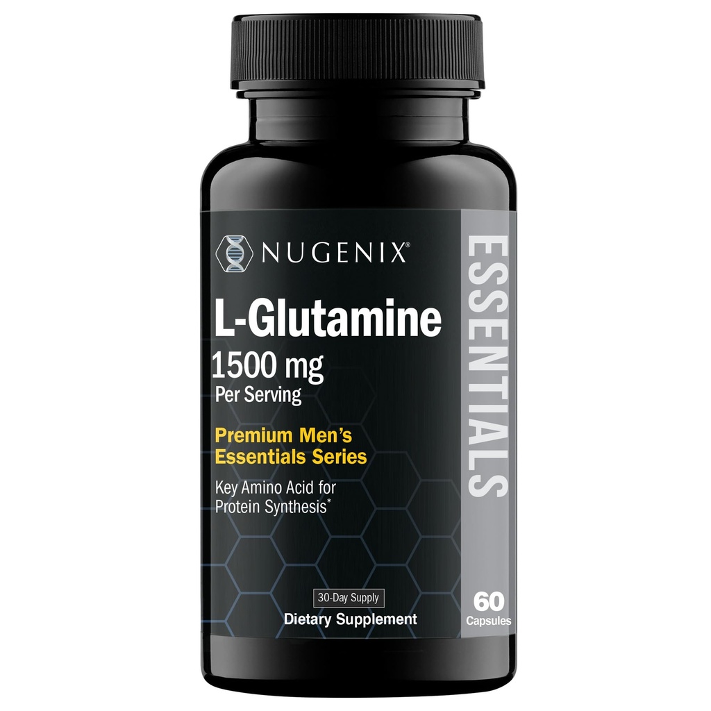Nugenix Essentials L-Glutamine, 1500mg 100% Botanical L-Glutamine Amino Acid, Protein Synthesis, Supports Cellular Function, 60 Capsules