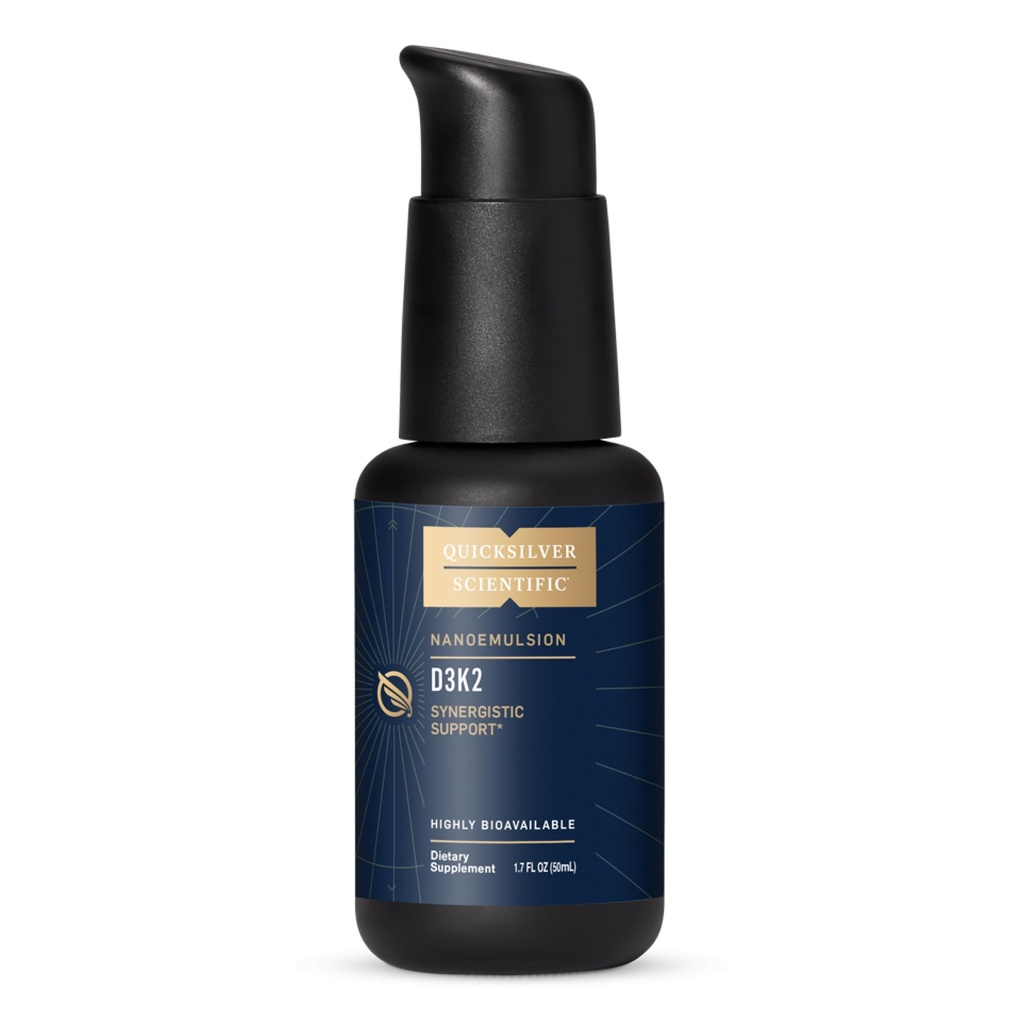 Quicksilver Nanoémulsion scientifique D3K2 - Vitamine liquide émulsifiée D3 + K2 MK7 Supplément liposomique pour le coeur, la santé osseuse + le soutien immunitaire - Bioactif 2500UI pour l'absorption accrue (1.7oz/50ml)