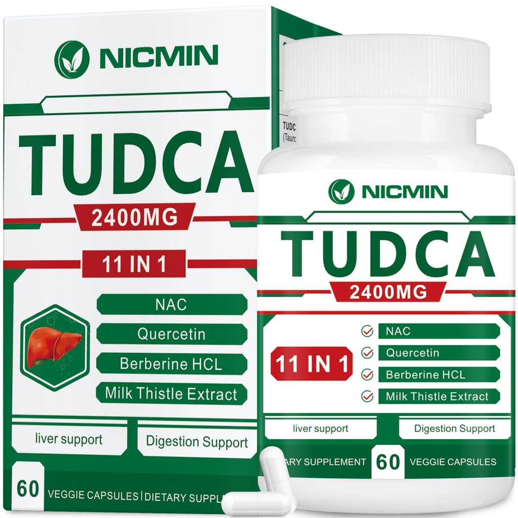 TUDCA Suppléments 2400MG, Complexe de sel biliaire pour le nettoyage du foie et de la vésicule biliaire, Anti-âge pour les hommes et les femmes, Santé digestif 60 Capsules