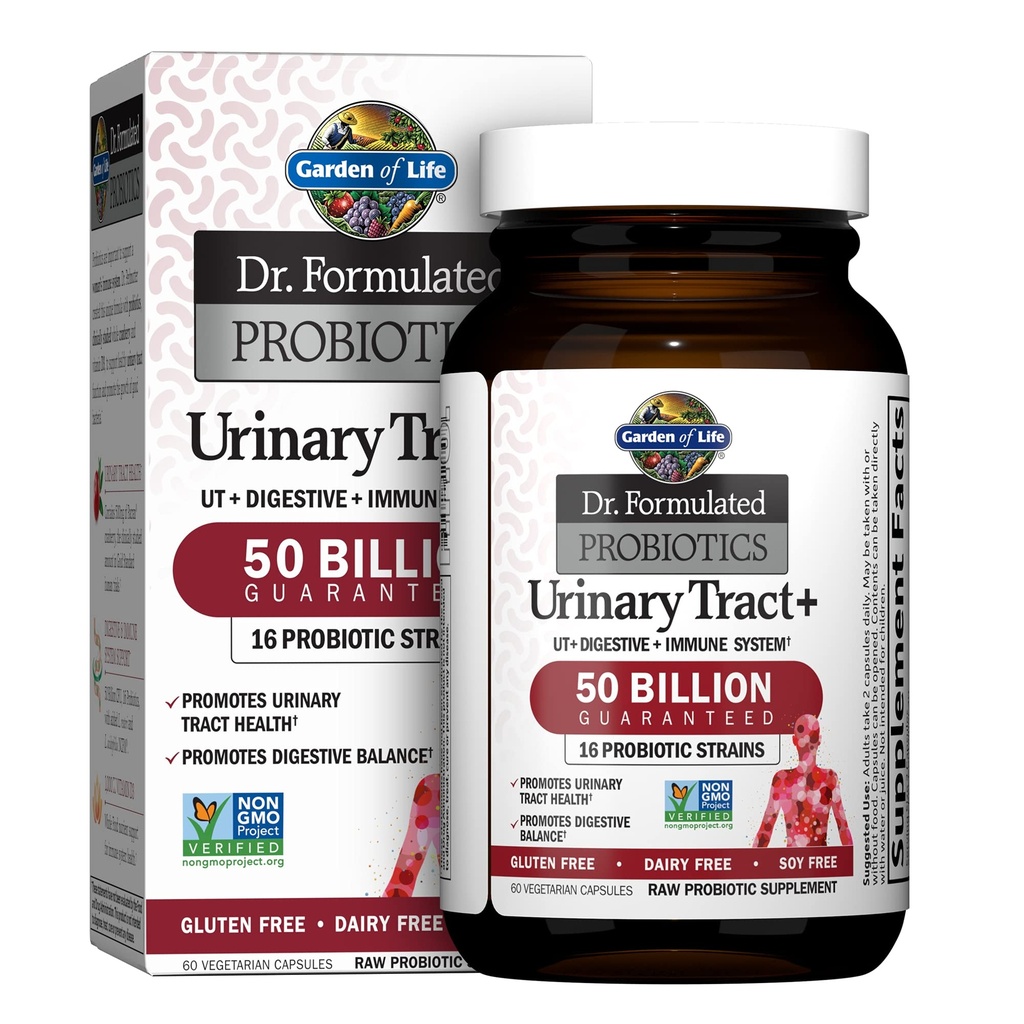 Jardin de la vie Dr Probiotiques préparés Urinaire Tract+ - Acidophilus Probiotique avec Pacran Cranberry pour la santé du trac urinaire, équilibre digestif - sans gluten, sans lait et sans soja - 60 capsules végétariennes