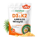 VEV Vitamine D3 K2 4 000 UI, 100 mcg MK-7, 300 softgels à l'huile de coco, supplément de vitamine K2 D3 facile à avaler, soutien nutritionnel quotidien