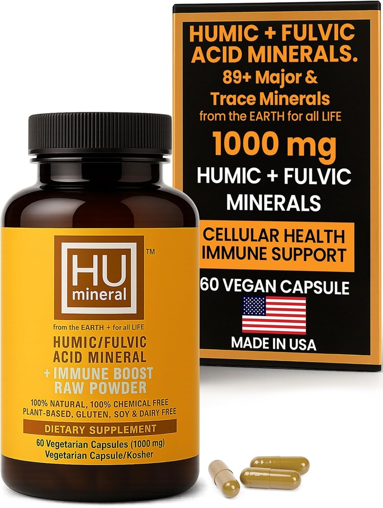 Capsules de supplément à l'acide humique et fulvic – supplément organique à base d'acide fulvic avec mélange minéral fulvic-humique pour désintoxication et absorption 60 ct