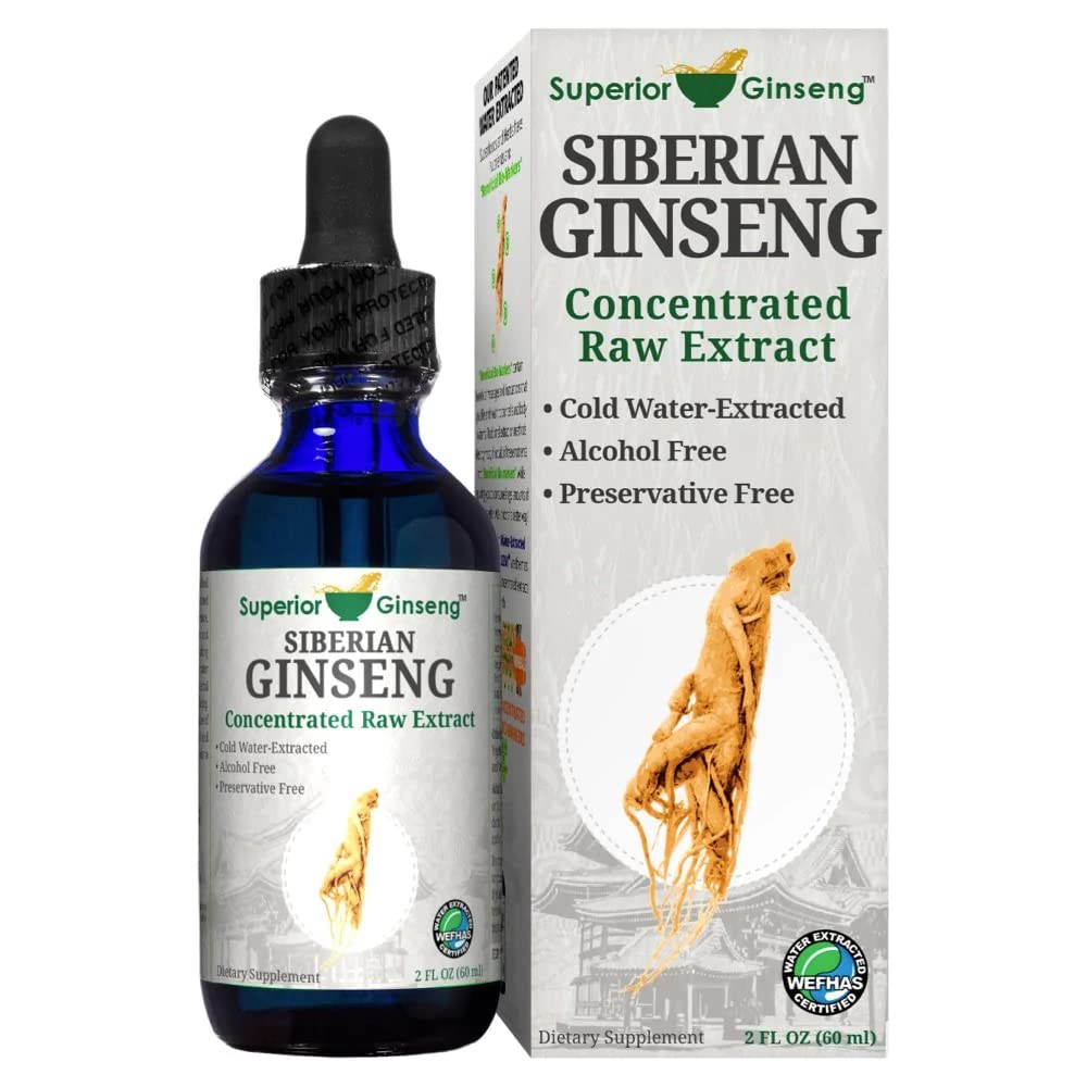 Extrait de racine de ginseng sibérien - Ingrédients biologiques et sans alcool - 2 oz - Eau minérale fulvienne froide brevetée extraite - Adaptogène - Immunissage pour les personnes et les animaux