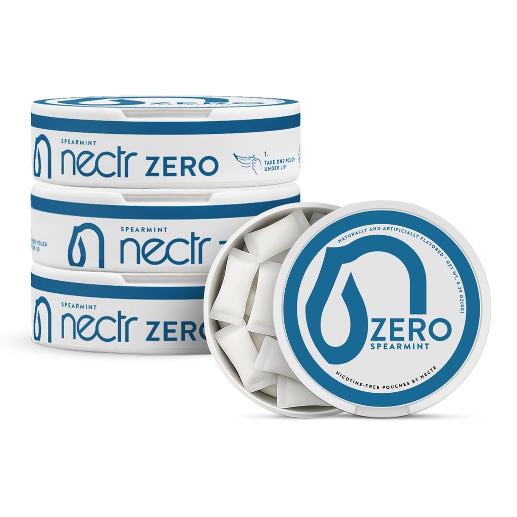 Nectr Energy Zero Pouches - Pas de caféine, Pas de sucre, Zero Calories, Mini Pouches pour la fixation orale et le soulagement du stress - 4 rondelles de 20 - Arôme de Spearmint