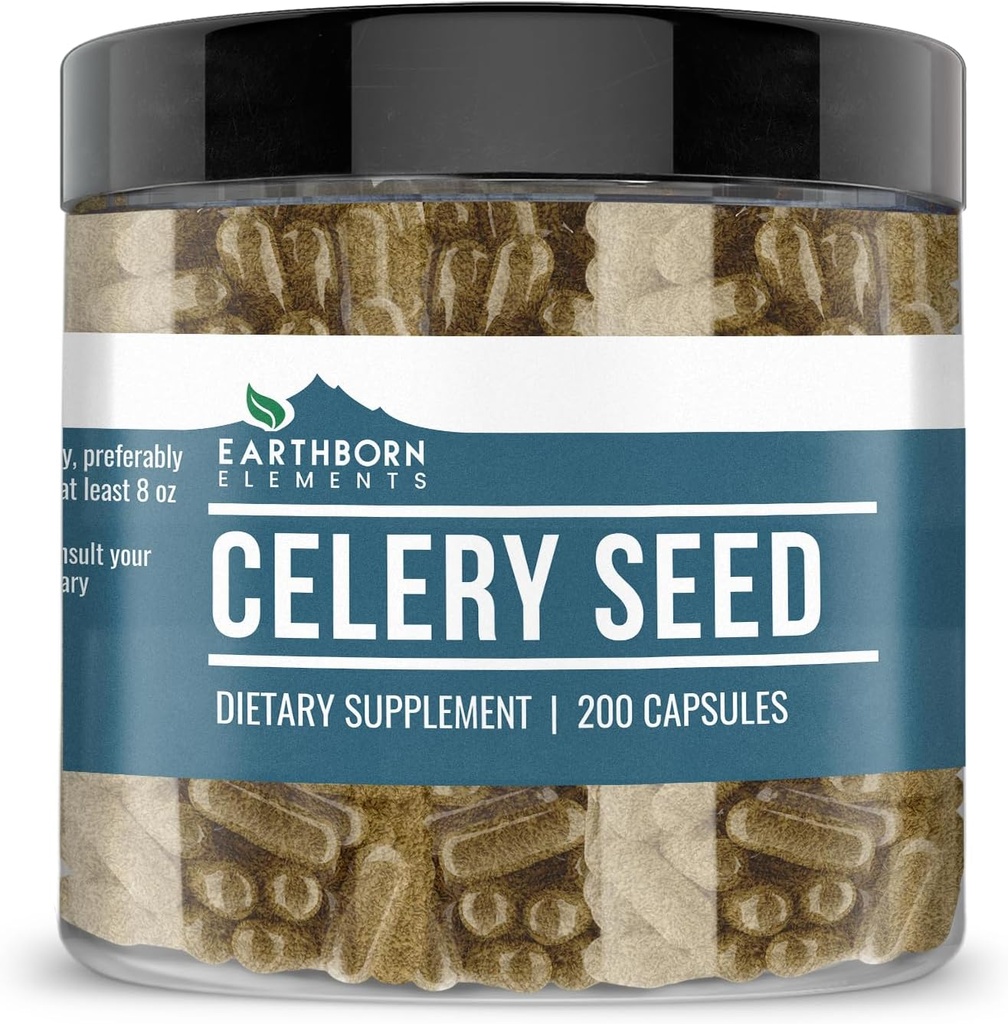 Earthborn Elements Celery Seed 200 Capsules, Pure & Undiluted, No Additives