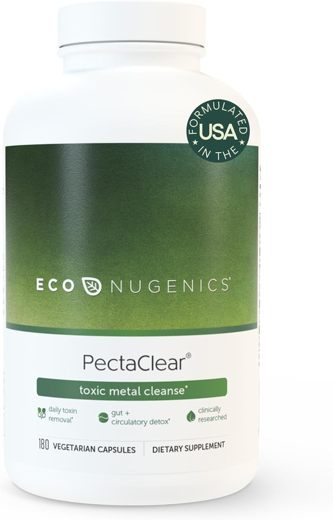 EcoNutgenics PectaClear Detox Supplement for Toxic Metal Cleanse – Elimine naturellement et en toute sécurité les toxines pour Gut, Foie et Rein Detox & Réparation – Aide avec l'énergie, le poids, le bilan hormonal, 180 capsules