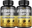 Satoomi 10in1 Compléments complexes de champignons Capsules - Approvisionnement de 4 mois - Mélanges avec Lions Mane, Cordyceps, Reishi, Chaga, Maitake, Shitake et autres - 2 Packs 60 Capsules