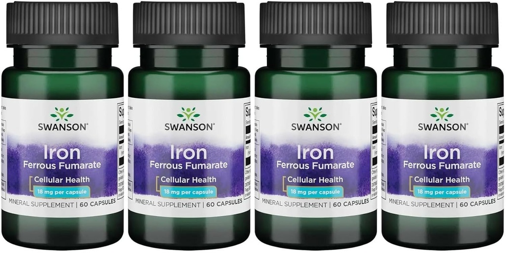 Swanson Iron (Ferrous Fumarate) - Mineral Supplement Promoting Energy Support - High-Concentration Formula Assists in Oxygen Delivery & Fatty Acid Metabolism 60 Sgels (4 Pack)