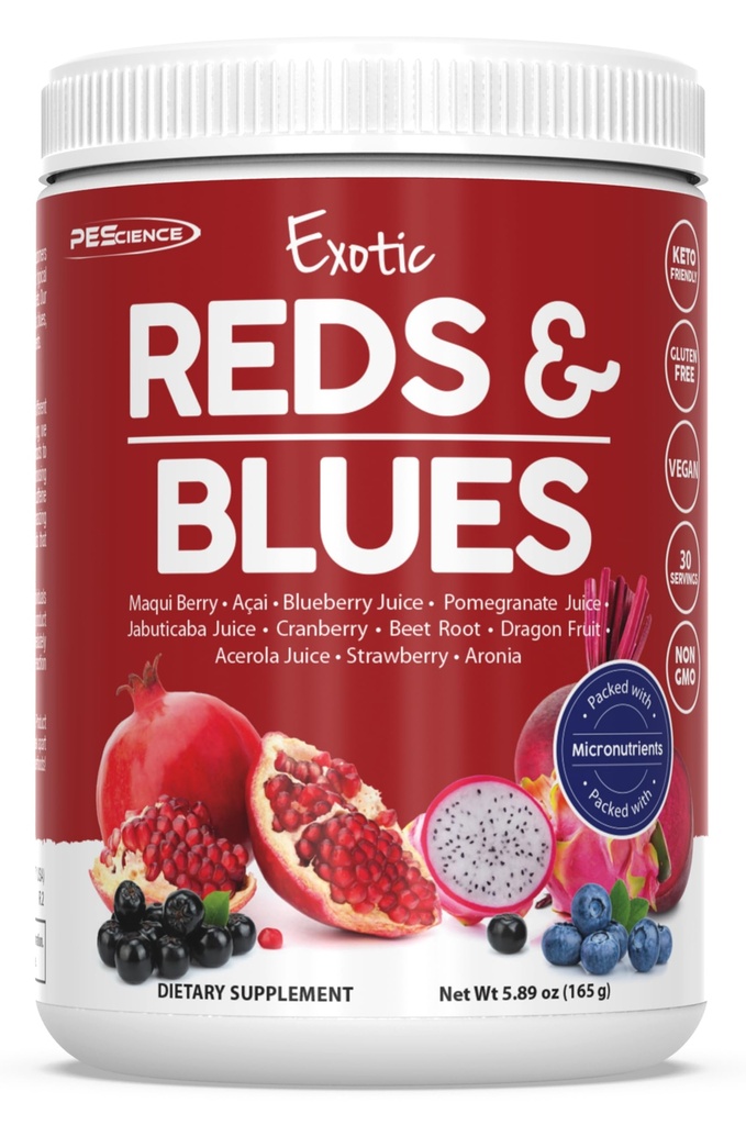 PEScience Reds & Blues Superfoods Poudre, 30 portions, supplément de Myo-Inositol, poudre de racine de betterave, grenade et extrait d'açai, mélange de fruits antioxydants séchés au gel