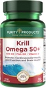 Produits de pureté Krill Omega 50 (Krill + Mélange d'huile de poisson 1000mg + Astaxanthine 500mcg + Phospholipides 200mg + Vitamine D 500 UI) - 60 Mini Softgels