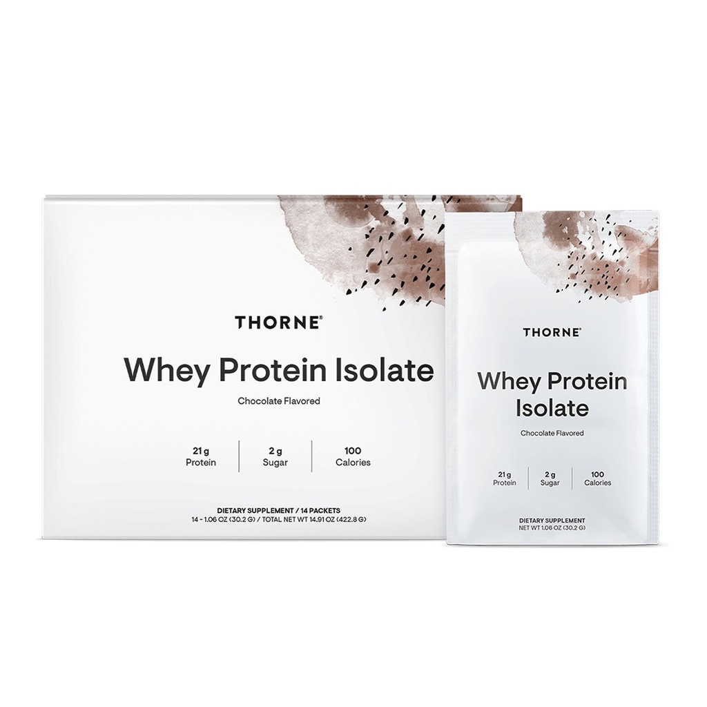 THORNE - Whey Protein Isolate - Balanced Amino Acids Profile with BCAAs - 21 Grams of Easy to Digest Whey Protein Powder - NSF Certified for Sport - Chocolate - Gluten & Soy-Free - 14 Packets