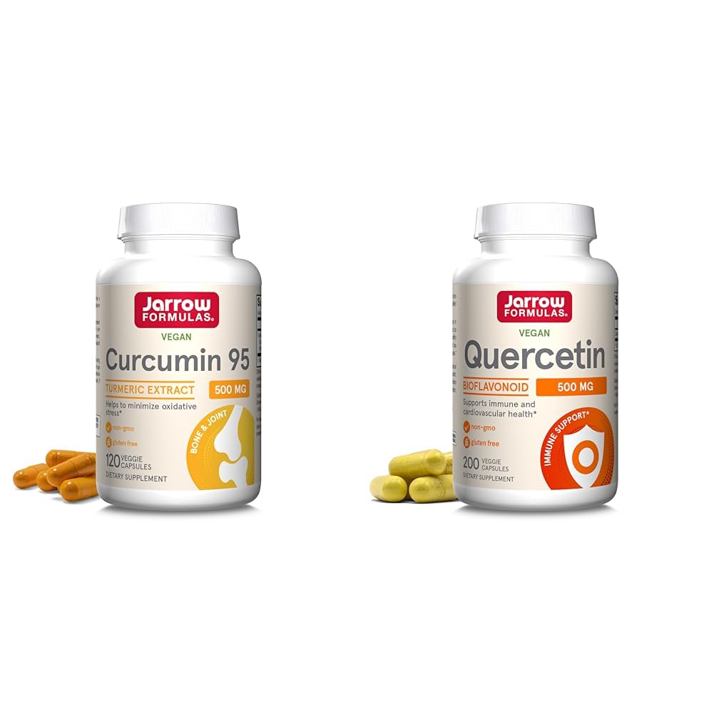 Jarrow Formulas Curcumin 95 500mg - Up to 120 Servings (Veggie Caps) & Quercetin 500 mg - Bioflavonoid - Quercetin Dietary Supplement