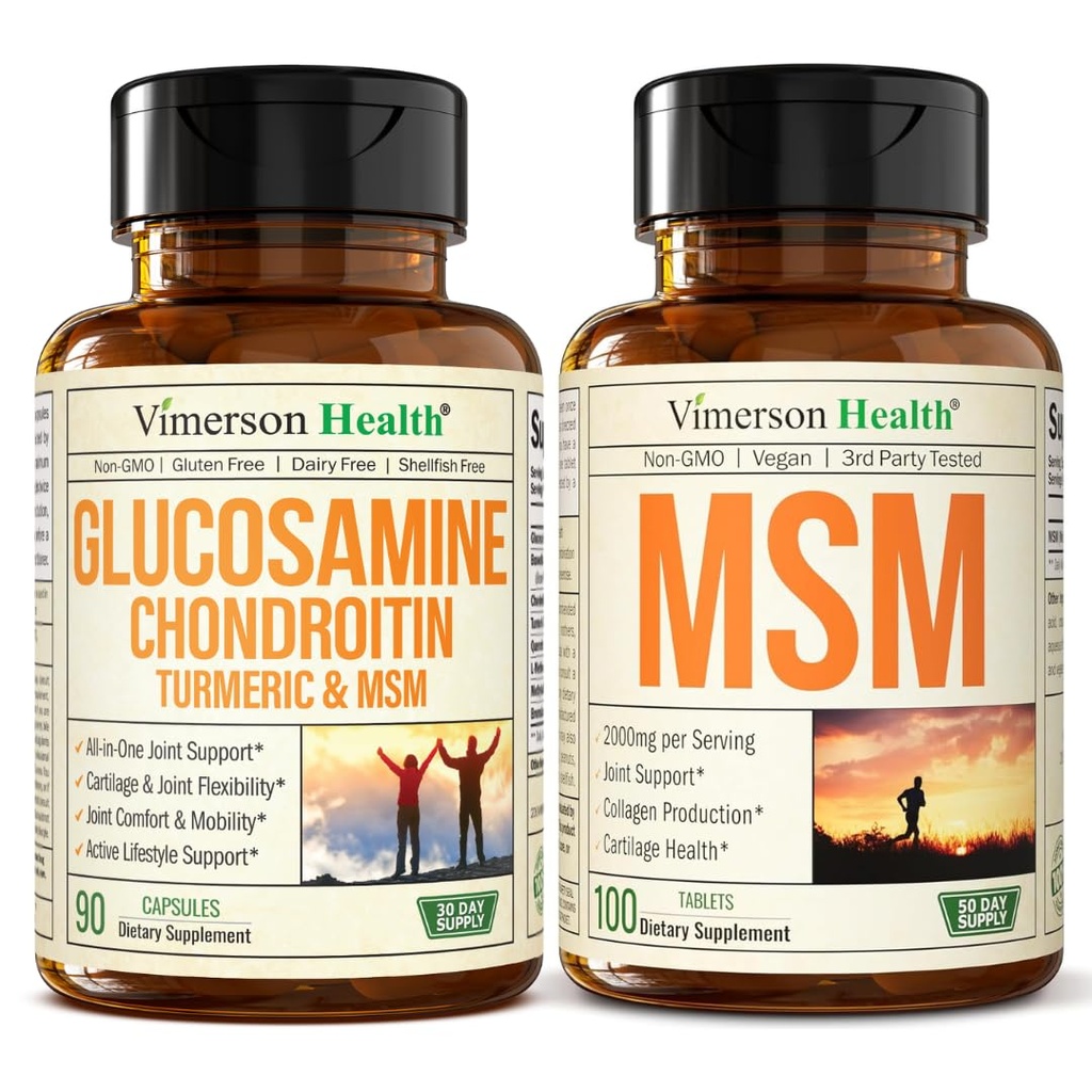 Glucosamine Chondroitin MSM Joint Support Supplement & High Potency MSM Supplement (2000mg per Serving) for Cartilage & Joint Health