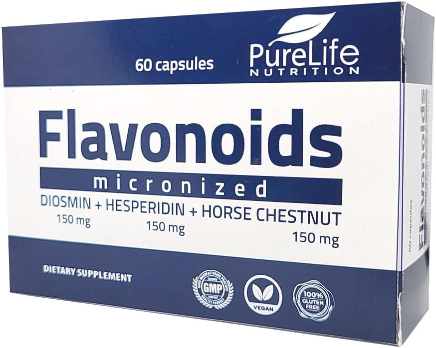 Flavonoïdes 60 jours Soutenir la circulation saine, les veines, les capillaires et le drainage lymphatique- MPFF- Diosmin micronisée 150mg + Hespéridin 150mg + Châtaigne de cheval150 mg- Certificat de BPF, végétalien