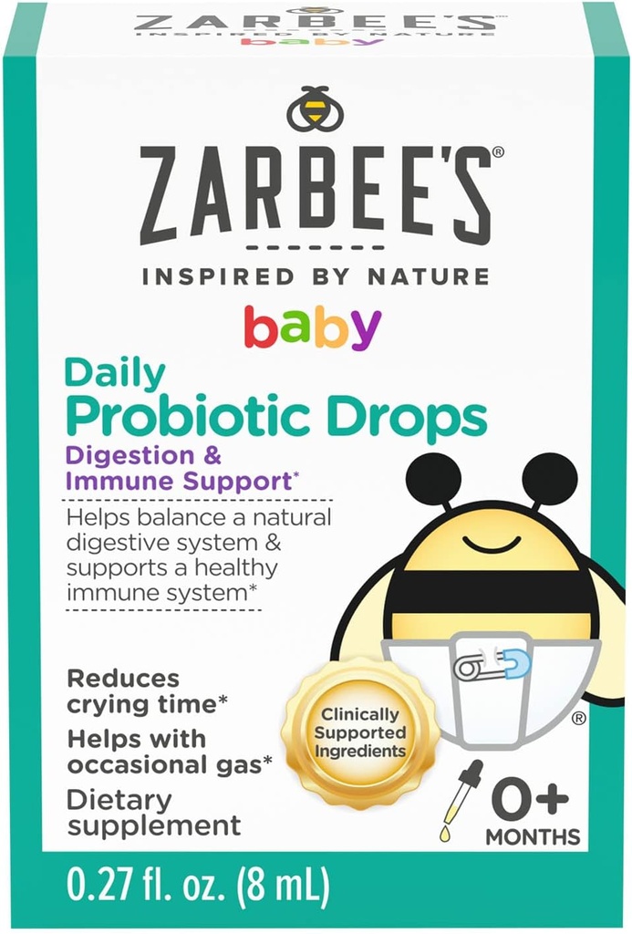 Zarbee's Baby Probiotic Drops, Daily Digestive + Immune Support, Newborn Infants & Up, 0.27 Fl Oz