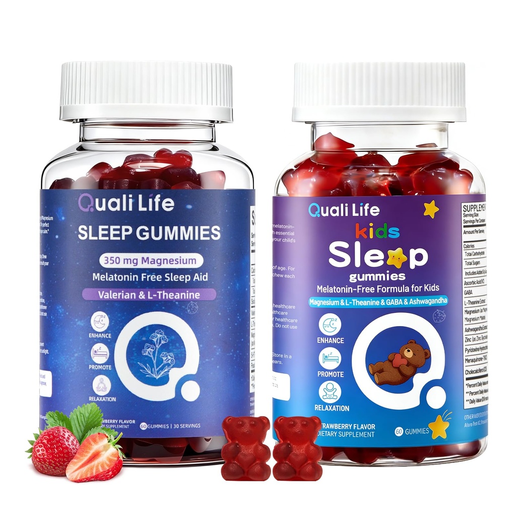 Family Sleep Gummies Bundle – Melatonin-Free Kids & Adults Sleep Support | Magnesium, L-Theanine, Herbal Blend, 5-HTP | Non-Habit Forming, Sugar-Free, Vegan Bedtime Gummies Set