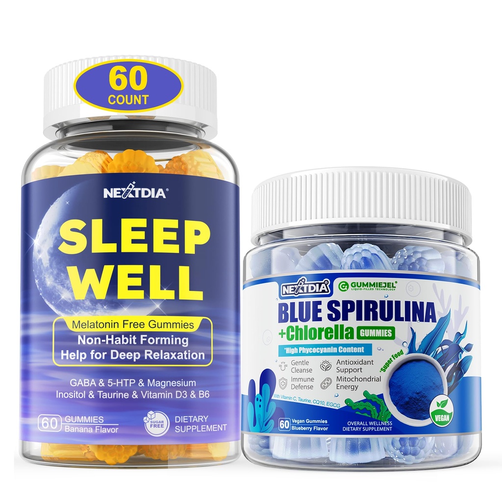 Nextdia Melatonin Free Sleep Gummies + Organic Blue Spirulina Gummies