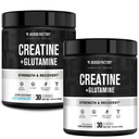 Créatine d'usine Jacked + Glutamine - supplément de créatine avec L-Glutamine pour la récupération musculaire, la croissance musculaire, la force accrue (30 portions, non aromatisées et 30 portions, framboise bleue)