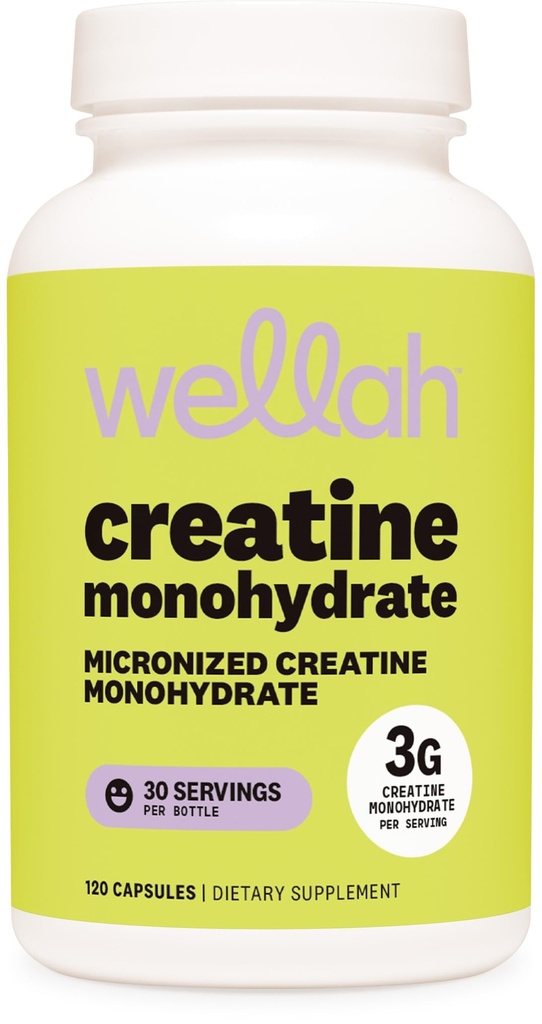Wellah Creatine Capsules monohydratées (3000 mg) 120 Capsules - Créatine micronisée, 30 portions