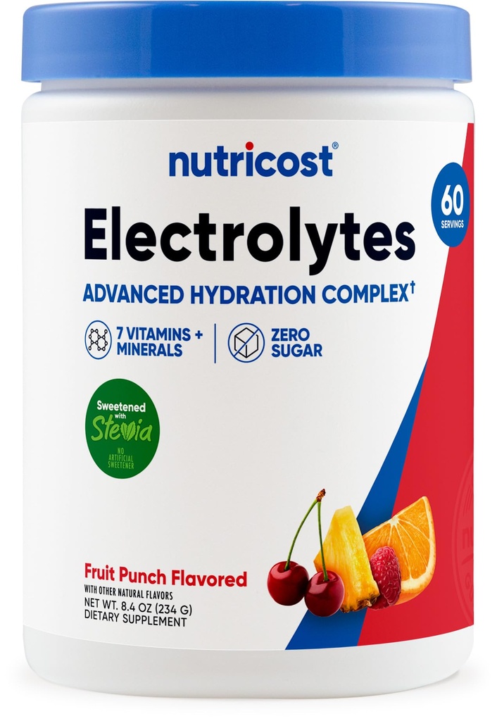 Poudre complexe d'électrolyte Nutricost (60 portions, punch de fruits) - Mélange de supplément d'hydratation avec vitamines et minéraux