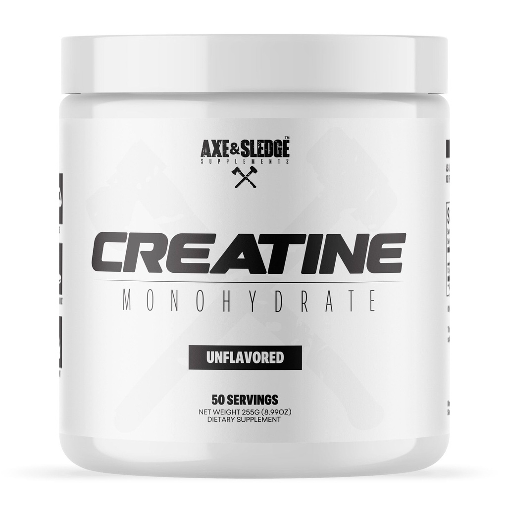 Axe & Sledge Basics Creatine | Unflavored, Enhances Strength & Performance, Increases Lean Body Mass, 50 Servings | Pure Creatine Monohydrate, No Fillers or Artificial Substances | 50 Servings