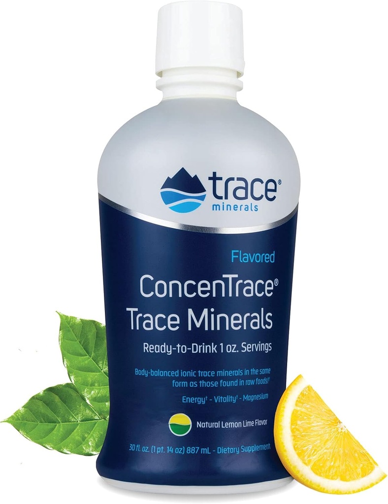 Trace Minerals ConcenTrace - Supplément minéral liquide avec Magnésium et Vitamine C - Supplément diététique avec jus de raisin et citron blanc - Saveur de citron naturel, 30 fl oz (30 portions)