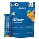 10X Santé - Concasseur de vagues d'énergie - Boissons énergétiques avec 200 mg de caféine, BCAAs, B Vitamines, Absorption accélérée - Punche tropicale avant l'entraînement - 15 paquets de boissons (Concasseur de vagues - Énergie)