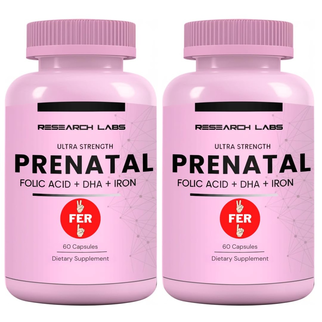 Laboratoires de recherche Vitamines prénatales pour les femmes 2 Fer 1 Annonce: 6X Plus Biodisponible Acide folique méthylé MTHF 5-
