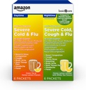   Basic Care Severe Cold, Cough and Flu Medicine Powder Packets, Daytime and Nighttime Combination Pack, Green Tea & Honey Lemon, 12 Count