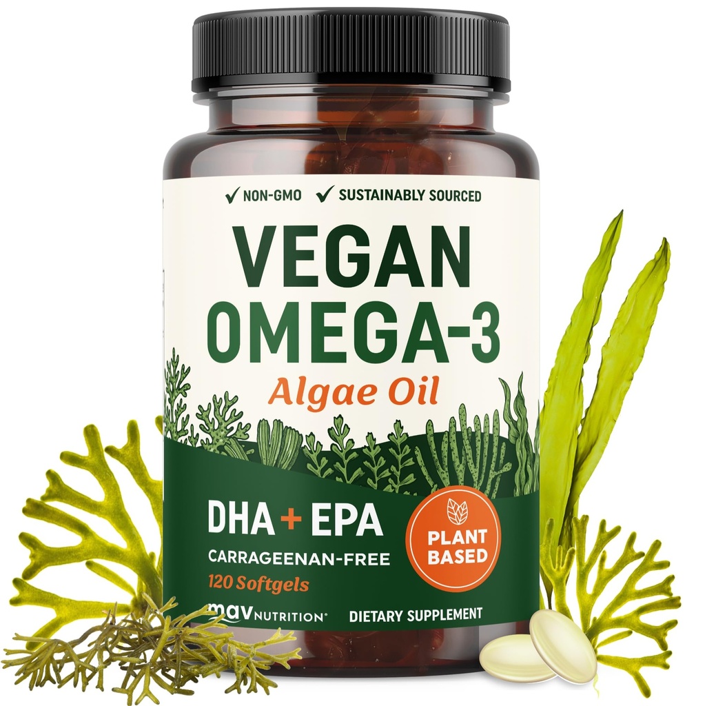 Vegan Omega 3 Algae Oil, Plant Based DHA EPA, Sustainably Sourced, Non-GMO