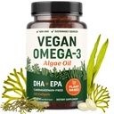 Vegan Omega 3 Algae Oil, Plant Based DHA EPA, Sustainably Sourced, Non-GMO