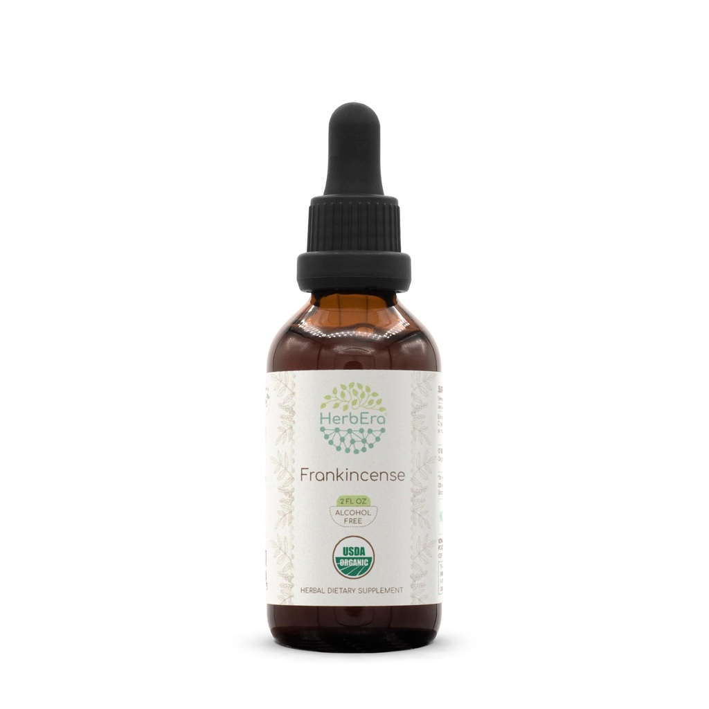 HerbEra Frankincense B60 USDA Organic Tincture | Alcohol-Free Extract, High-Potency Herbal Drops, Immune System, Positive Mood | Certified Organic Frankincense (Boswellia Resin) Dried Resin (2 fl oz)