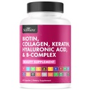 BioSchwartz Biotin Collagen supplément kératine - Vitamines capillaires pour les femmes - 10000mcg Biotin avec Acid Hyaluronique & Complexe B - Non-GMO 60 Capsules Supplément beauté - Vitamines capillaires et ongles pour les femmes