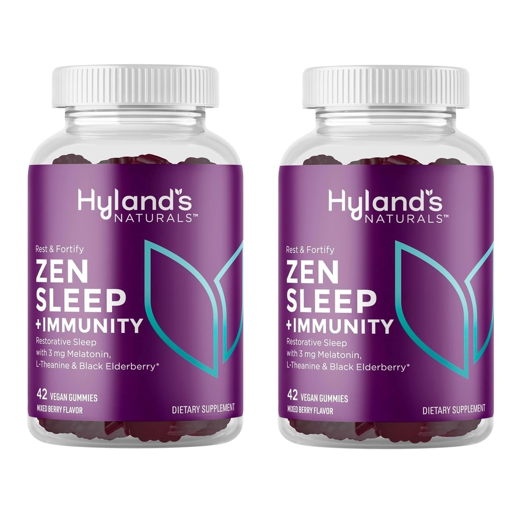 Hyland's Rest and Fortify Zen Sleep Aid and Immune Support, 42 Vegan Gummies, with Melatonin and L-Theanine for Sleep Support and Organic Black Elderberry, Vitamin C and Zinc