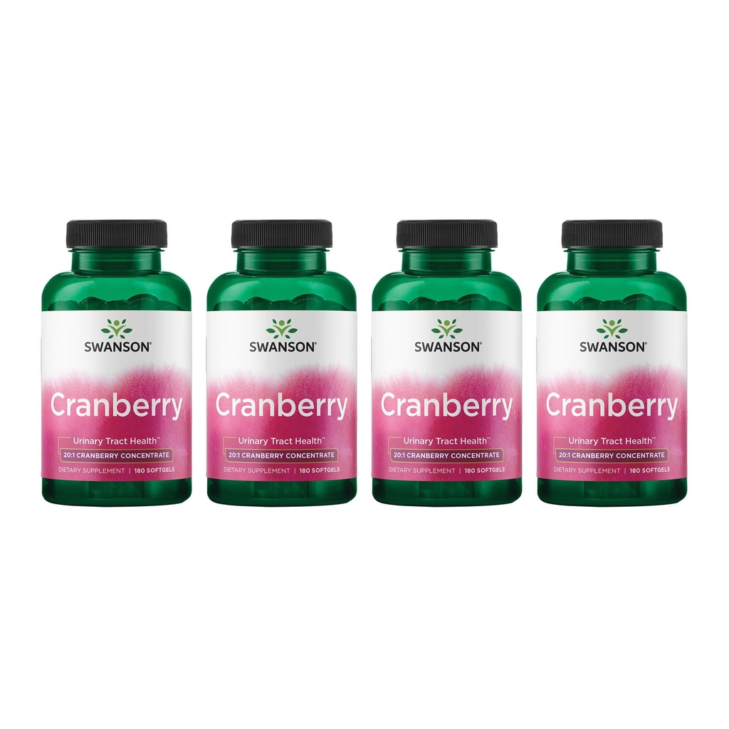Swanson Cranberry - soutient la santé du trac urinaire, le contrôle de la vésicule et favorise la fonction rénale saine - Supplément fait avec 20:1 concentré de jus de canneberge - (180 Softgels) 4 Pack