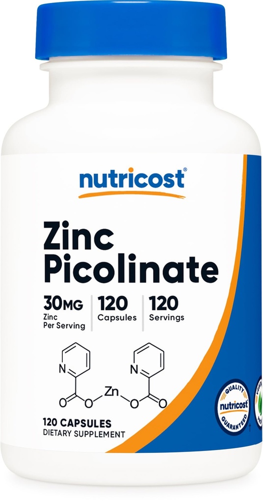 Nutricost Zinc Picolinate 30mg, 120 Capsules - Sans gluten et sans OGM