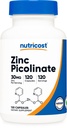 Nutricost Zinc Picolinate 30mg, 120 Capsules - Sans gluten et sans OGM