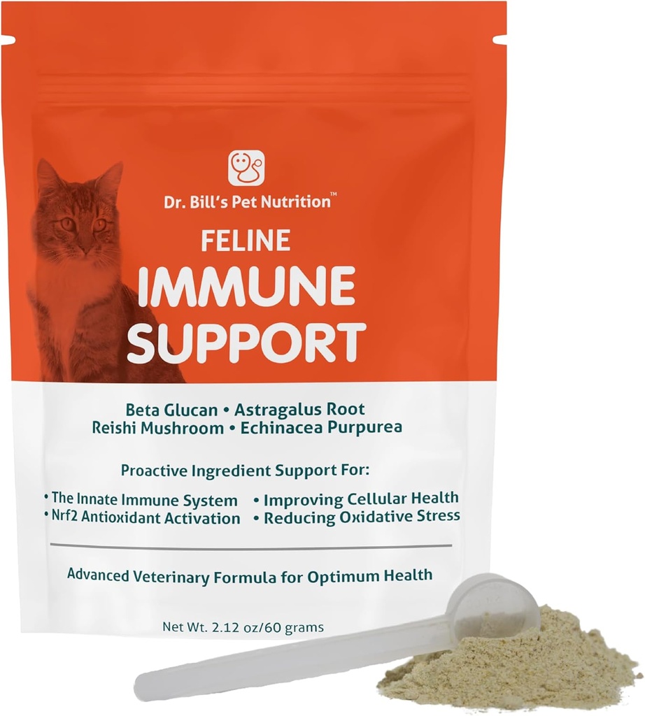 Dr. Bill’s Feline Immune Support | Boosts Cat Immunity and Health with Colostrum, Beta Glucan, Turkey Tail Mushroom, Zinc & Vitamin C | Powder Supplement for Cats of All Ages